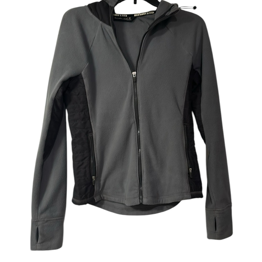 Abercrombie & Fitch Quilted Hoodie – Grey/Black Fleece-Lined Sweatshirt – Medium